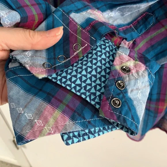 Roper turquoise, plum and olive green plaid embroidered western shirt - Picture 5 of 8